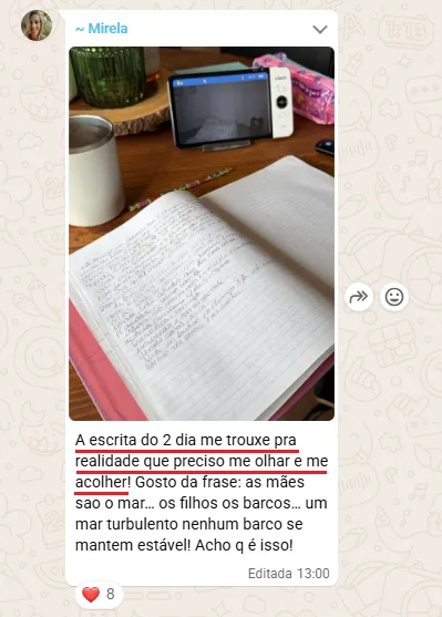 Depoimento da Mirela sobre auto-acolhimento